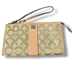COACH - Julia BEIGE/PINK Platinum Op Art Signature Zippy Wallet Wristlet